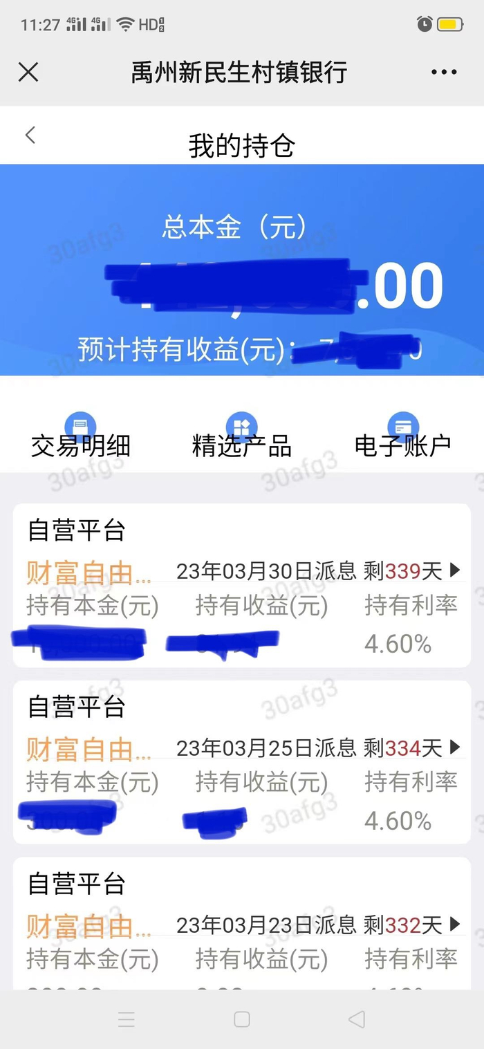 　“维护”前的禹州新民生村镇银行小程序页面。