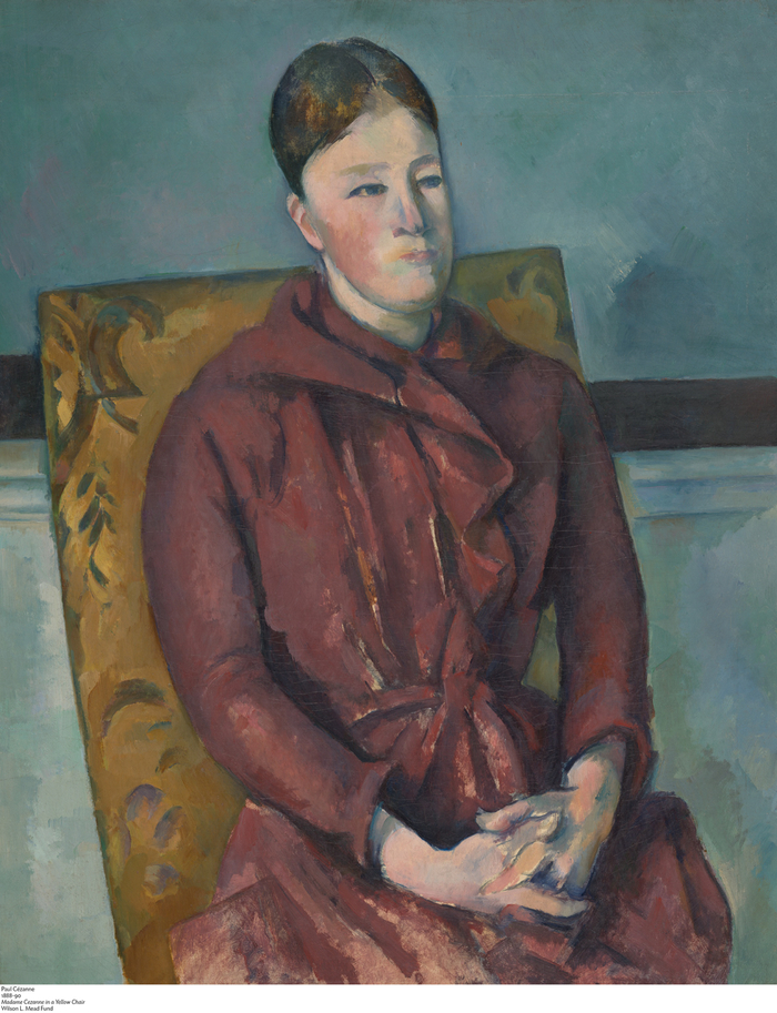 《坐在黄色扶手椅上的塞尚夫人》，保罗·塞尚，1888-90年，芝加哥艺术博物馆，馆藏编号：1948.54
