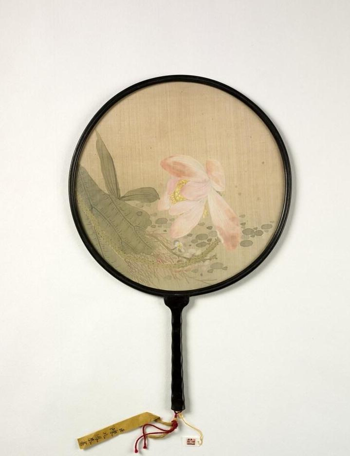 清人 画荷花 成扇
