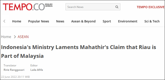 印尼媒体“Tempo”报道截图 