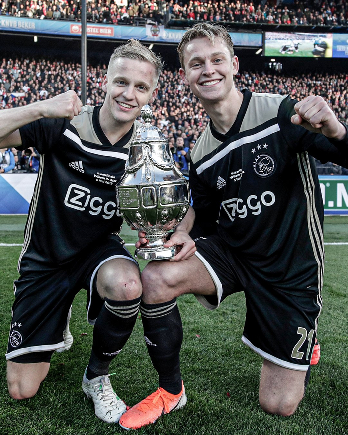 曼联中场范德贝克（左）和德容是阿贾克斯前队友。