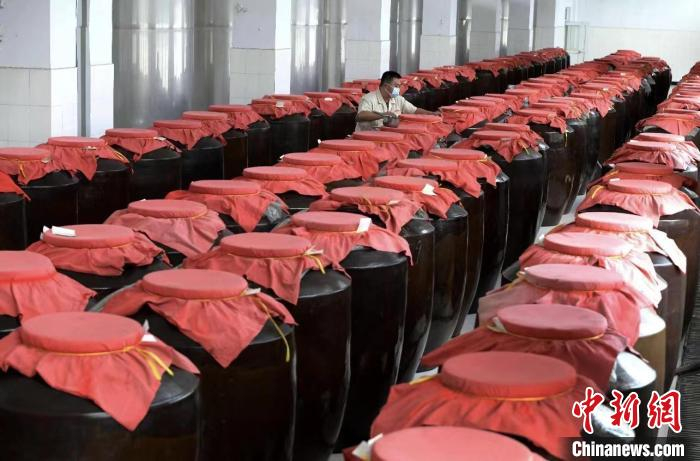 生产出的羊羔酒正在处于陈化贮存阶段。　李明发 摄