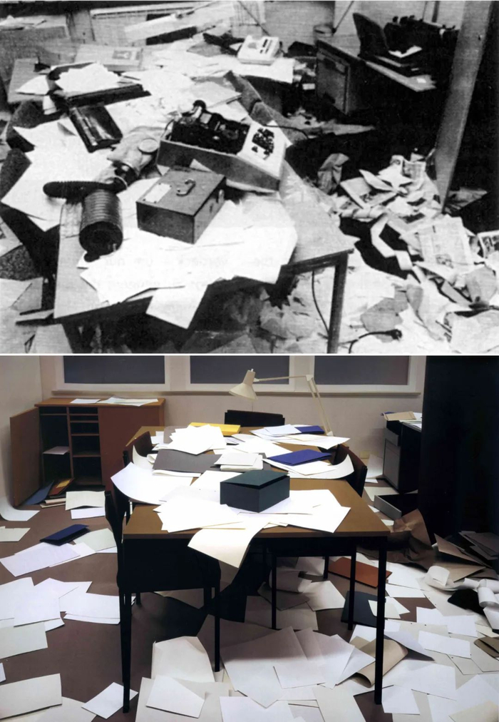 历史照片（上），办公室（下），1995。托马斯·德曼作品