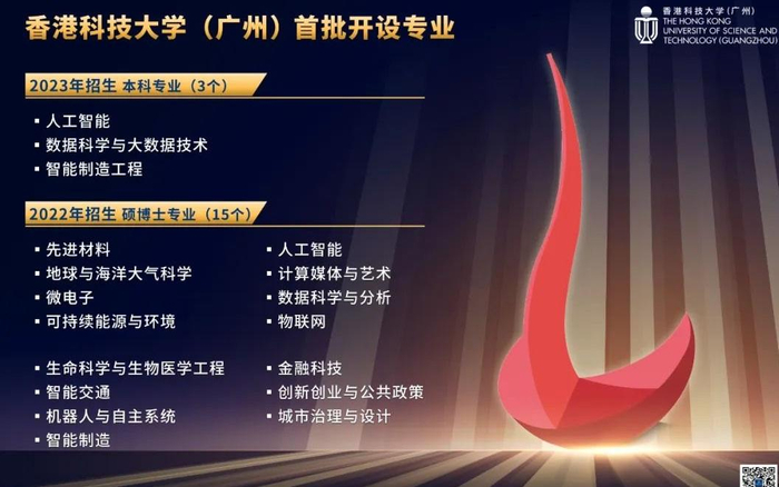 香港科技大学（广州）首批招生的本科、硕博士专业。图/广州市教育局官方微信公众号