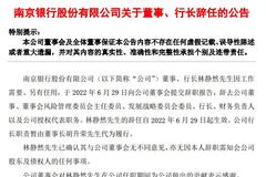 南京银行行长林静然辞职，董事长胡升荣代为履行行长职责