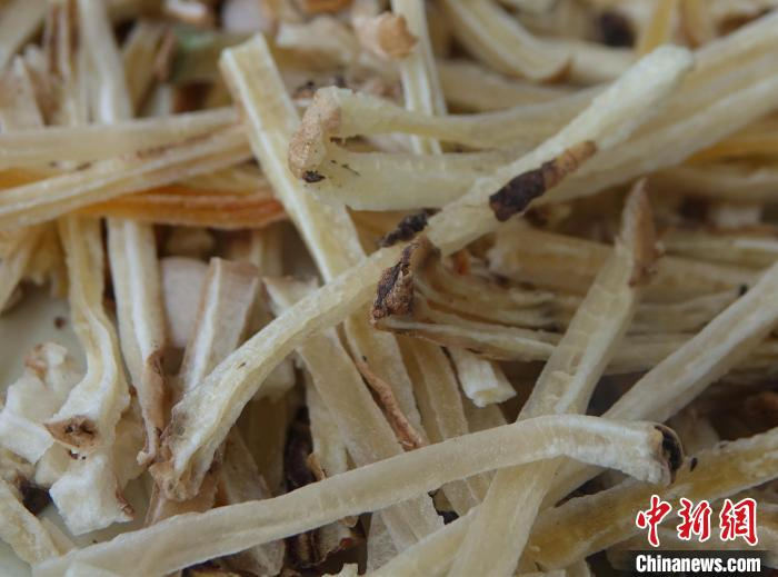 图为由波密藏天麻制作而成的天麻丝。　冉文娟 摄