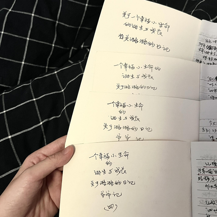 爷爷日记本的首页，写着：“关于一个幸福小生命的诞生与成长，关于潞潞的日记，爷爷记。”受访者供图