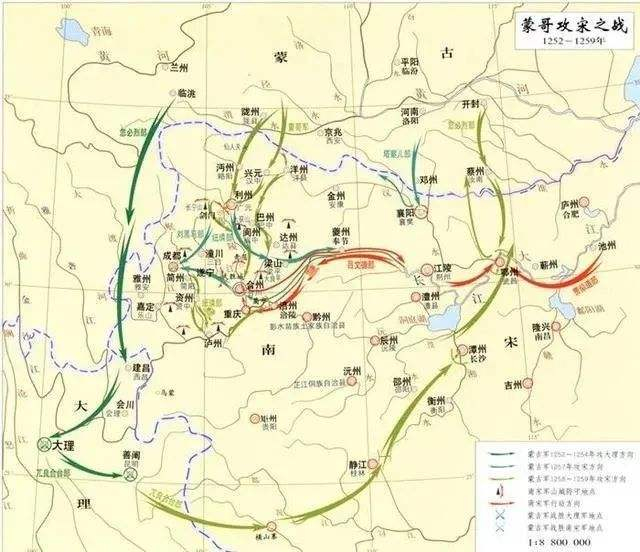 蒙古灭大理迂回包抄南宋形势图