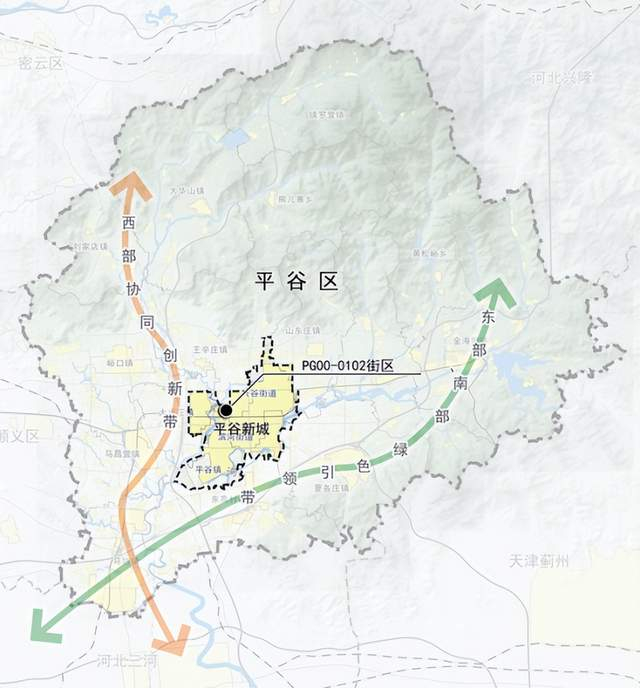 平谷新城在平谷区位置示意图