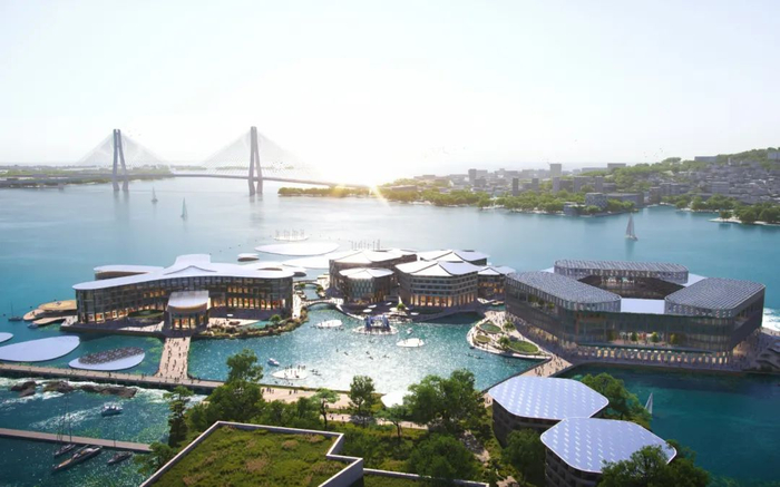 ▲漂浮城市奥西尼克斯-釜山效果图。图/OCEANIX/BIG-Bjarke Ingels Group