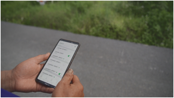 种植干了30年荔枝30多年的农户陈世权，正在用手机进行水肥灌溉