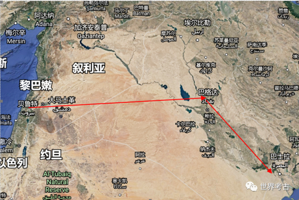 阿加莎第二次前往乌尔的路线