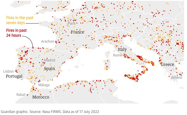 欧洲许多地区都在野火的侵袭之下