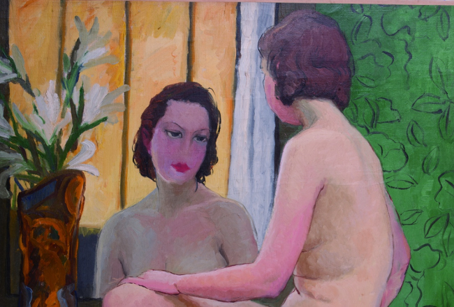 潘玉良，《照镜双女人体》（局部），油画