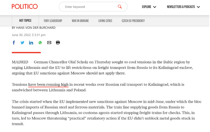 Politico报道截图。