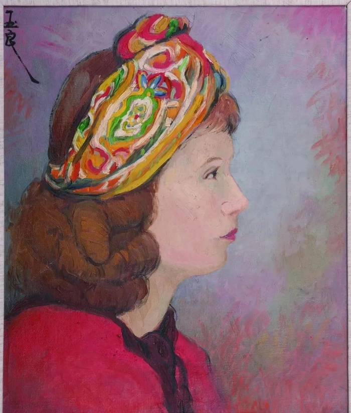 潘玉良，《戴花巾的女子》，油画，1945