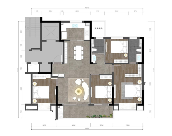 金珺府 建筑面积约139㎡四房户型 示意图