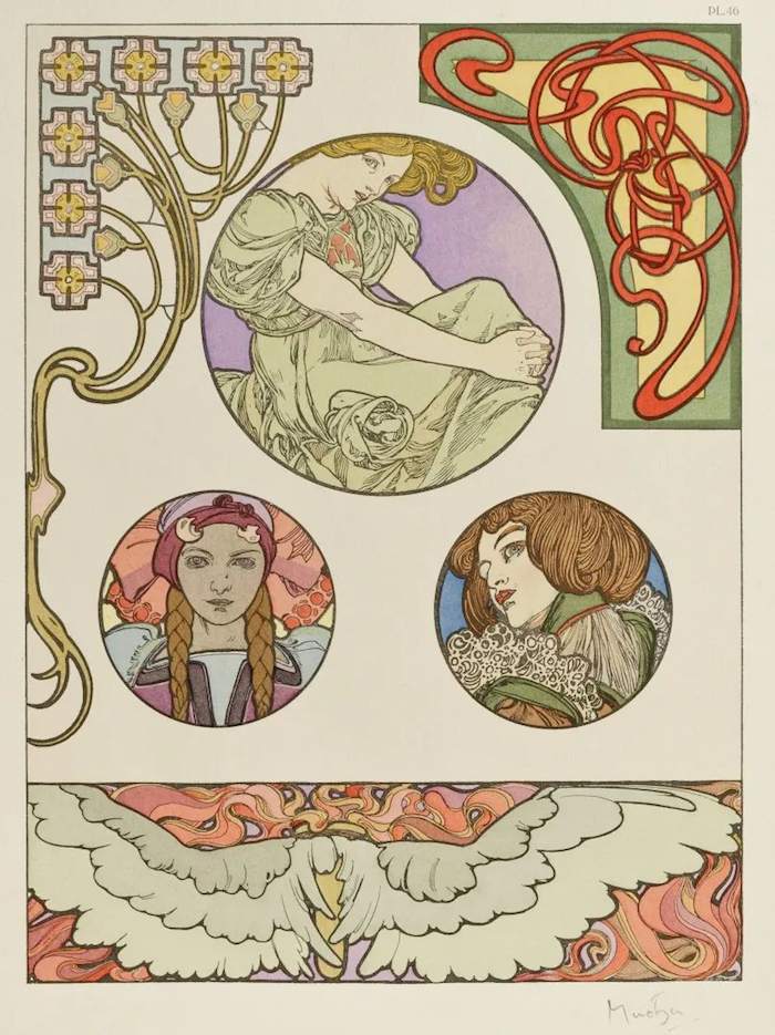 慕夏，《装饰资料集：图版46（局部）》，1902年，石版彩色印刷