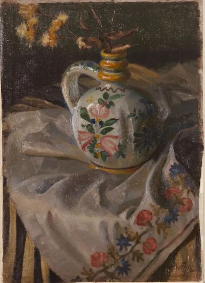 带有花卉图案的摩拉维亚民间工艺品之静物画，1920年