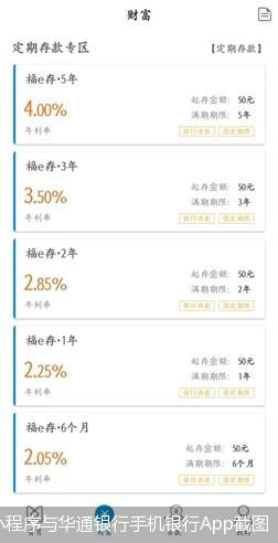 华通银行C小程序与华通银行手机银行App存款产品利率对比