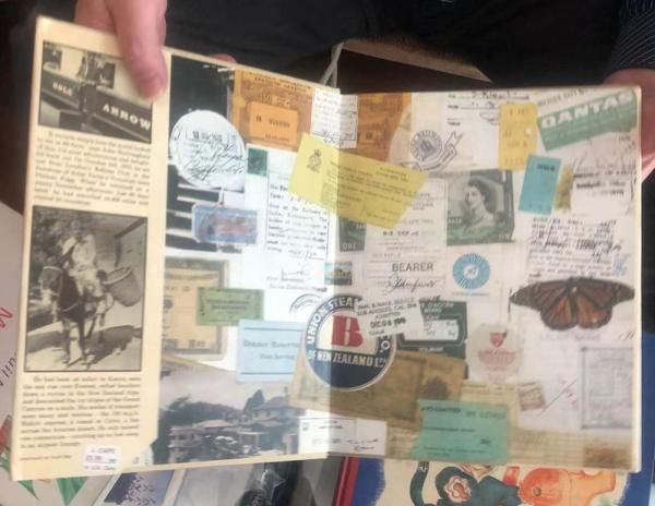 《Around the World in EIGHTY DAYS》的扉页上贴满作者旅行票证