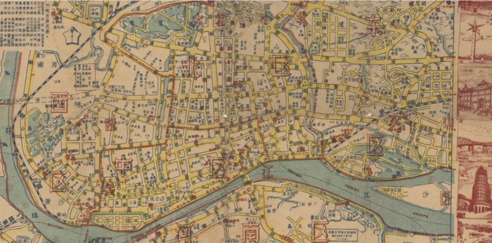 △ 1960年广州市交通图（局部），西濠涌仍旧可见。（资料图片）