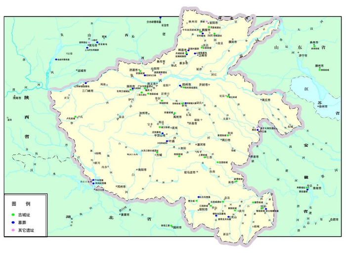 河南省境内主要夏商周遗址分布图