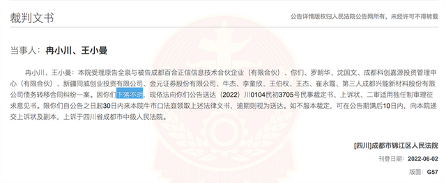冉小川近来已“下落不明”。人民法院公告网截图
