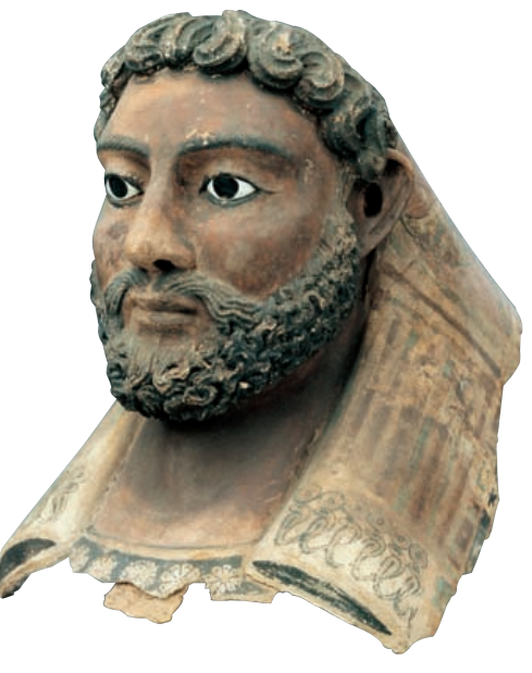 男性面具，材质：彩绘石膏，规格：高32cm，宽27.5cm，来源未知，年代：罗马时期（2世纪中叶）