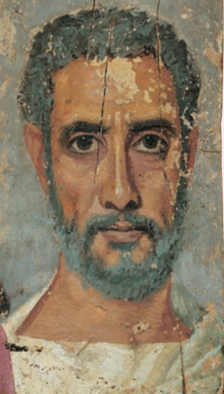男性肖像，材质：木板蜡画，规格：高34cm，宽18.5cm，来源未知，年代：罗马时期（2世纪上半叶）