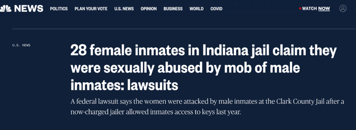 NBC：印第安纳州28名女囚称她们遭受了一伙男囚犯的性虐待