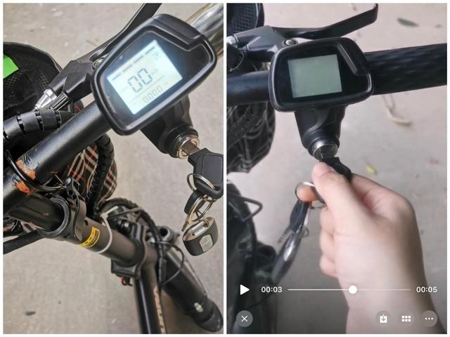 该辆电动自行车仪表盘正常显示及无法显示的对比图。黄女士 供图