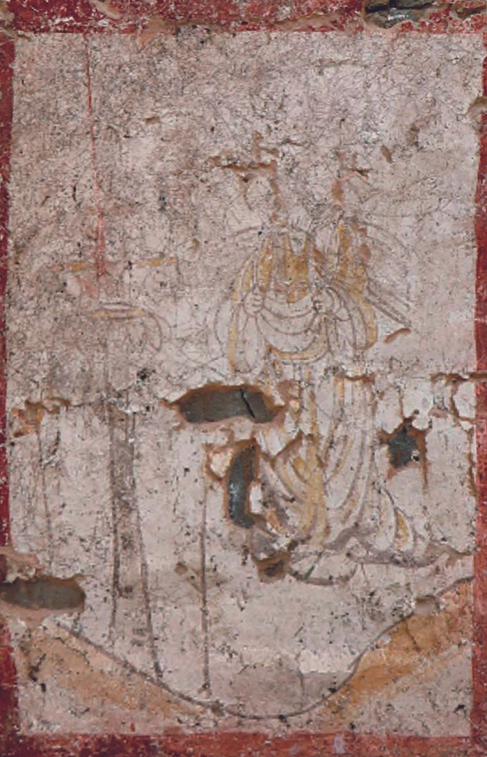 〔图十七〕太原唐墓中负薪者图像 赫连简墓北壁