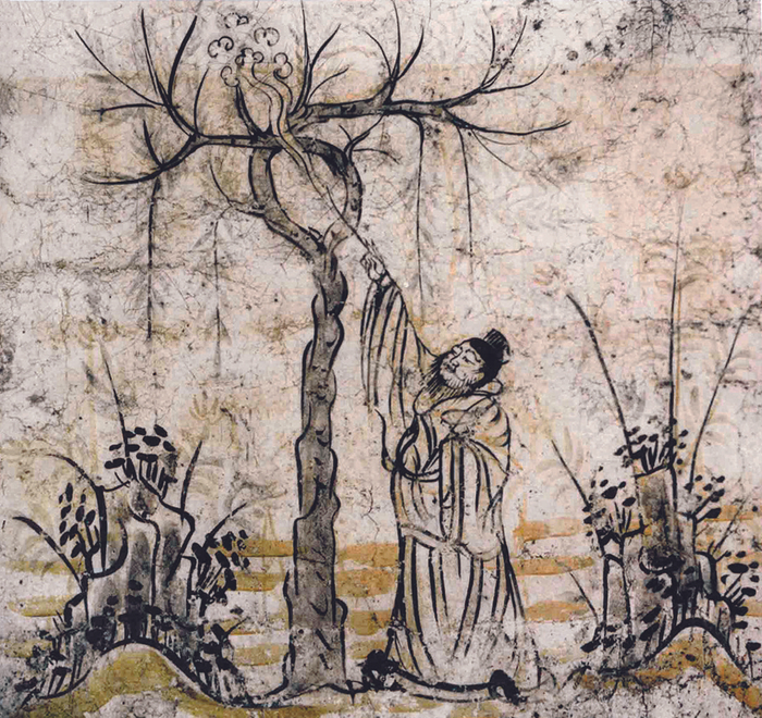 〔图五〕 太原唐墓执杯状物并伴有云气的“树下人物” 金胜村焦化厂墓 