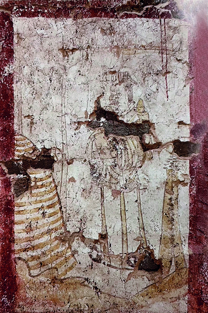 〔图十六〕 太原唐墓中面对坟丘者图像 赫连简墓北壁 