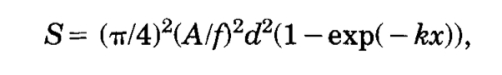 A为瞳孔直径 ，f为眼球焦距，d为感杆束直径，x为感杆束长度，k为光感受器吸收系数 图源：文献1