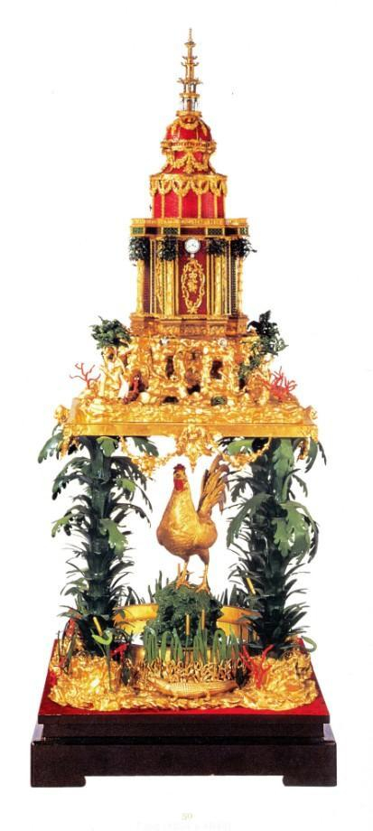 铜镀金雄鸡动物楼阁式钟，James Cox制造的大型钟表精品之一，现保存于北京故宫博物院