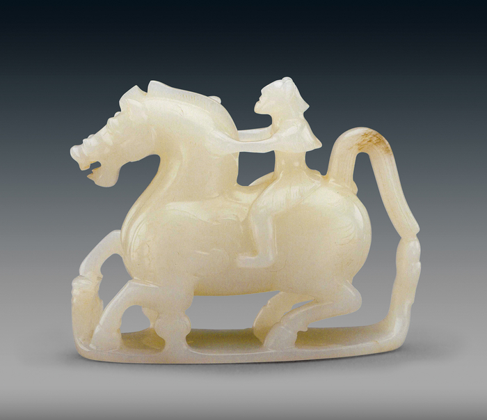 羽人骑天马玉雕，西汉，高6.7厘米，长8.9厘米，陕西咸阳新庄村出土，咸阳博物院藏