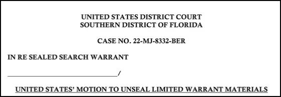 美国司法部在佛罗里达南区联邦地区法院提出的文件解封请求