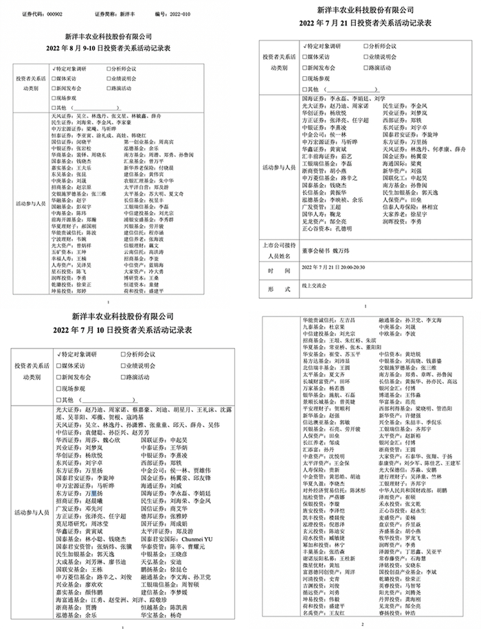 7月10日至8月10日，部分来新洋丰调研机构名单。来源：公司公告