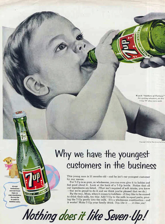 图片来源Grist/从1955年7-Up的广告就不难看出其受欢迎程度：