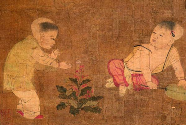 宋 苏汉臣《婴戏图》中穿透明纱衣裤的幼童