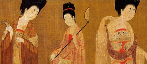 《簪花仕女图》春夏间的仕女纱衣下微微露出的玉臂