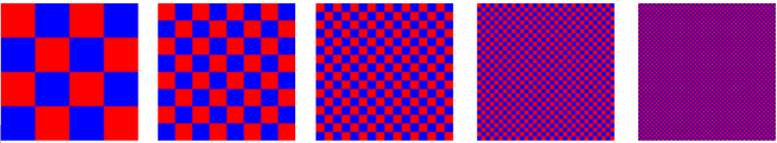 红蓝方块尺寸逐渐减小而融合为紫色  图源：焦述铭