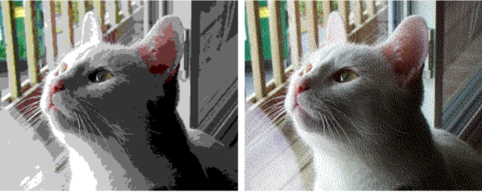 原本256色的图片（左）经过优化处理后的效果（右） 图源：维基共享资源