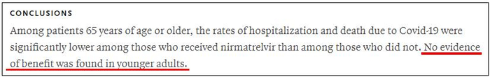 论文结论显示，没有证据表明Paxlovid对年轻人有效果