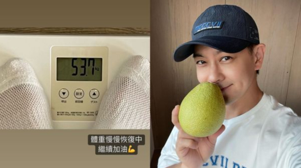 林志颖在Instagram限时动态上更新了一张称重照（左）。右图为其此前在网上的自拍照