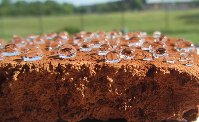 水珠在超疏水土表面的效果图。