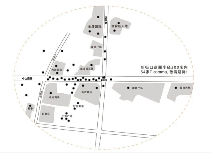 新街口地铁站扣麻门店分布图 图源：TCOMMA公众号
