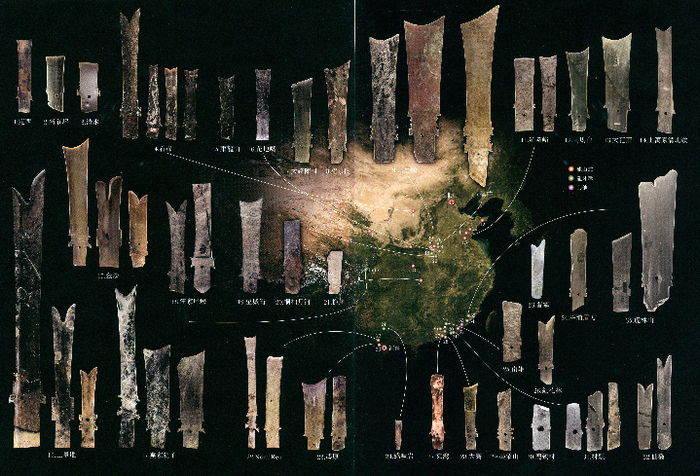 这是郑州市文物考古研究院考古博物馆展出的牙璋分布图。（郑州市文物考古研究院供图）